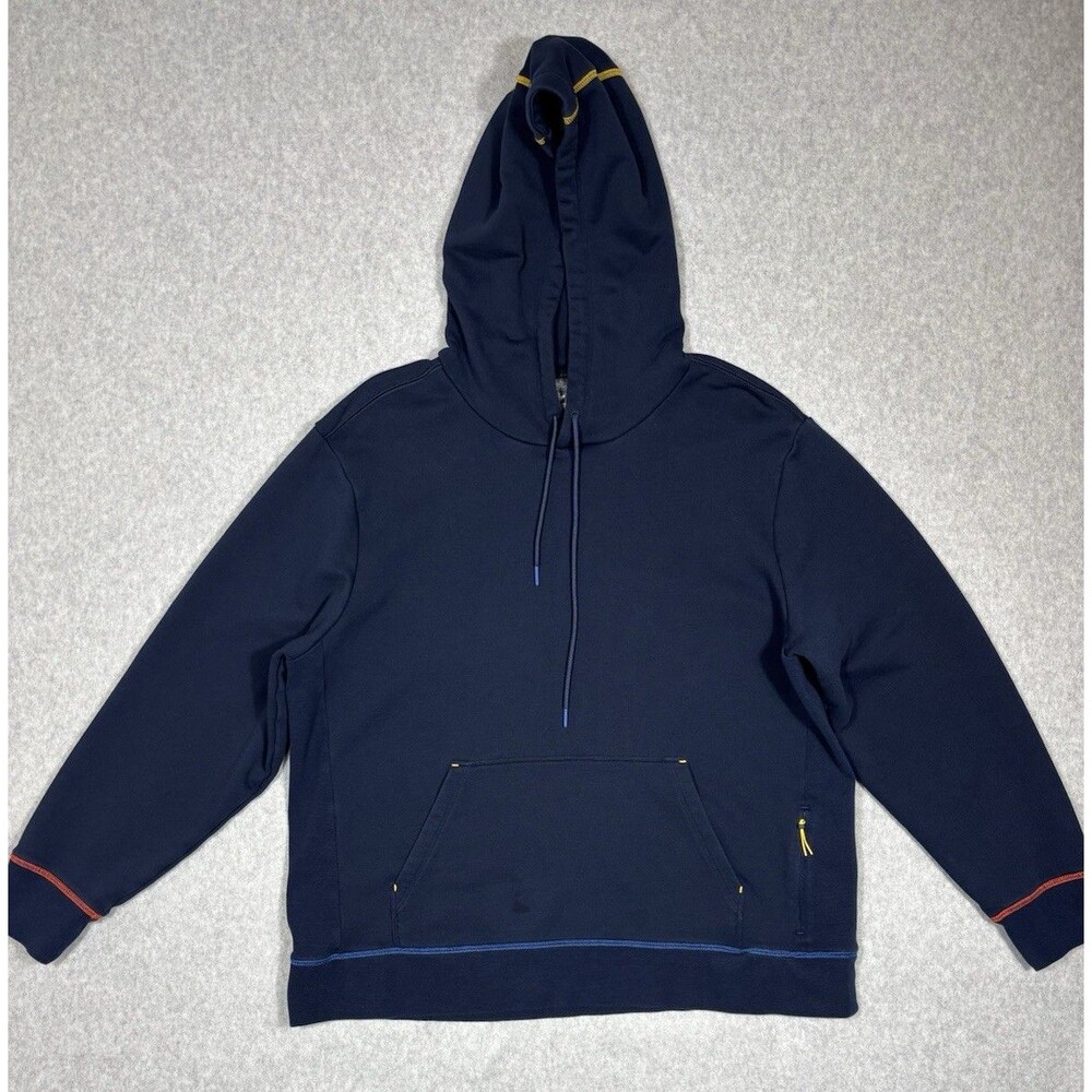 Bombas Men's Hoodie Sweatshirt Navy Blue Contrast Stitch Zip Pockets Cotton XL